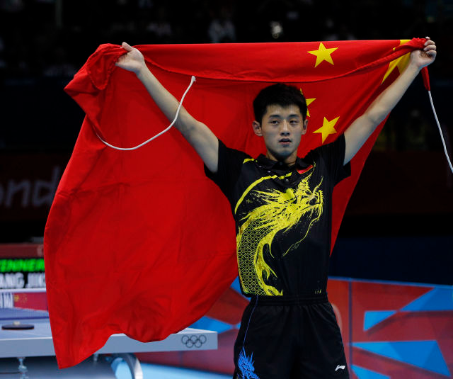 张继科在伦敦奥运会乒乓球男子单打决赛中获得冠军.